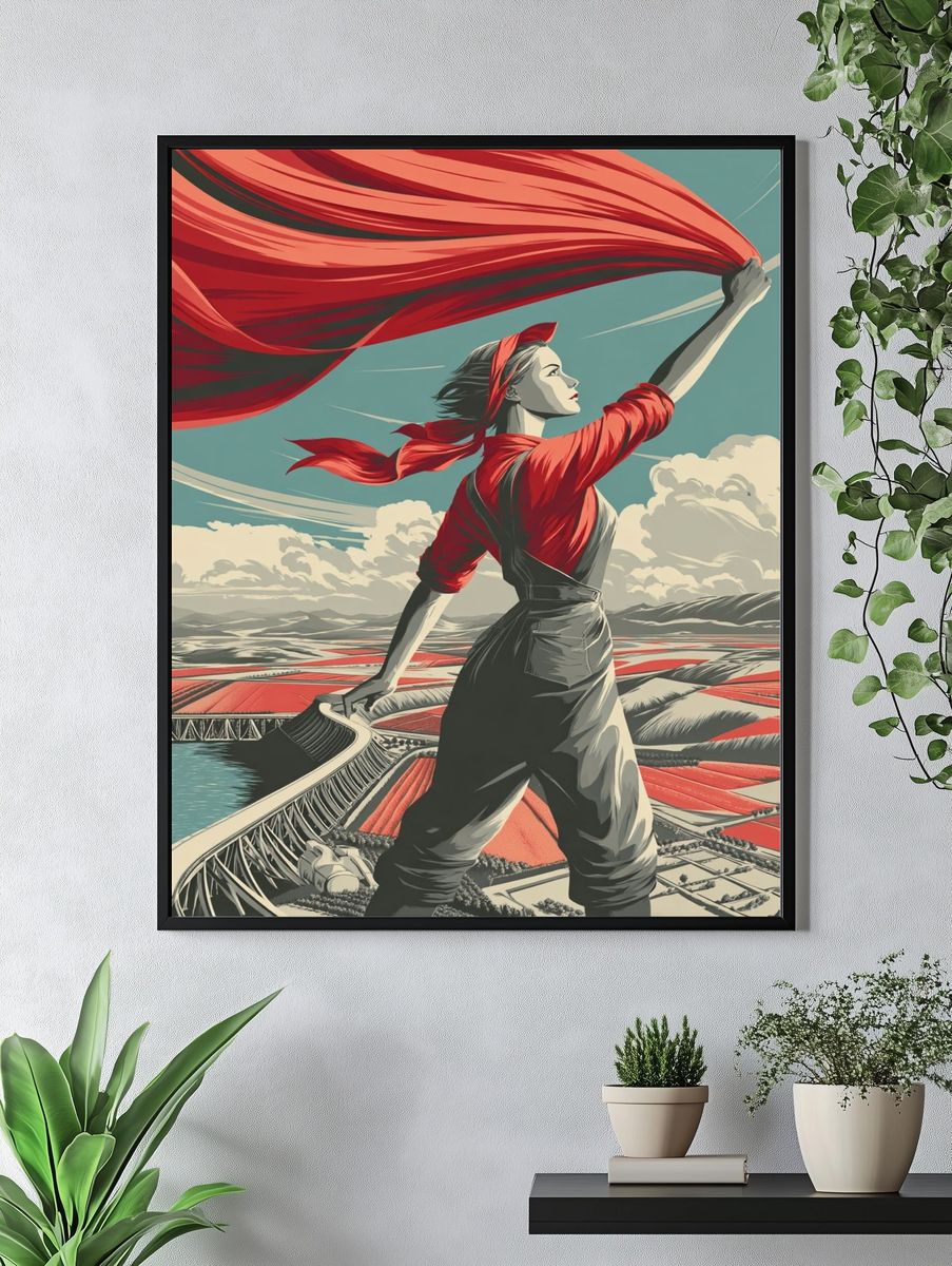 Red Banner Worker Vintage Poster. — room view 4