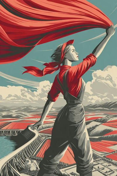 Red Banner Worker Vintage Poster.