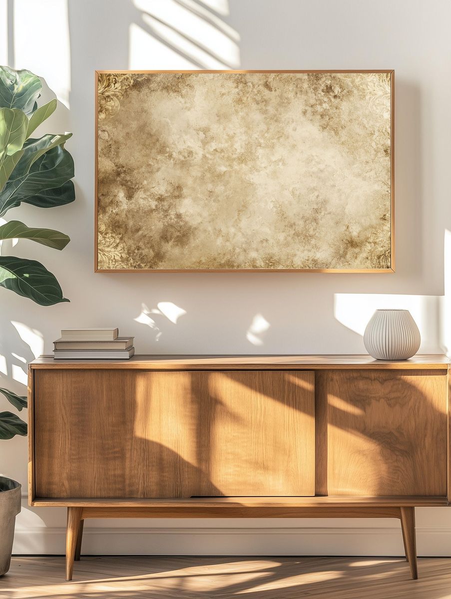 Antique Sepia Damask Texture Poster. — room view 3