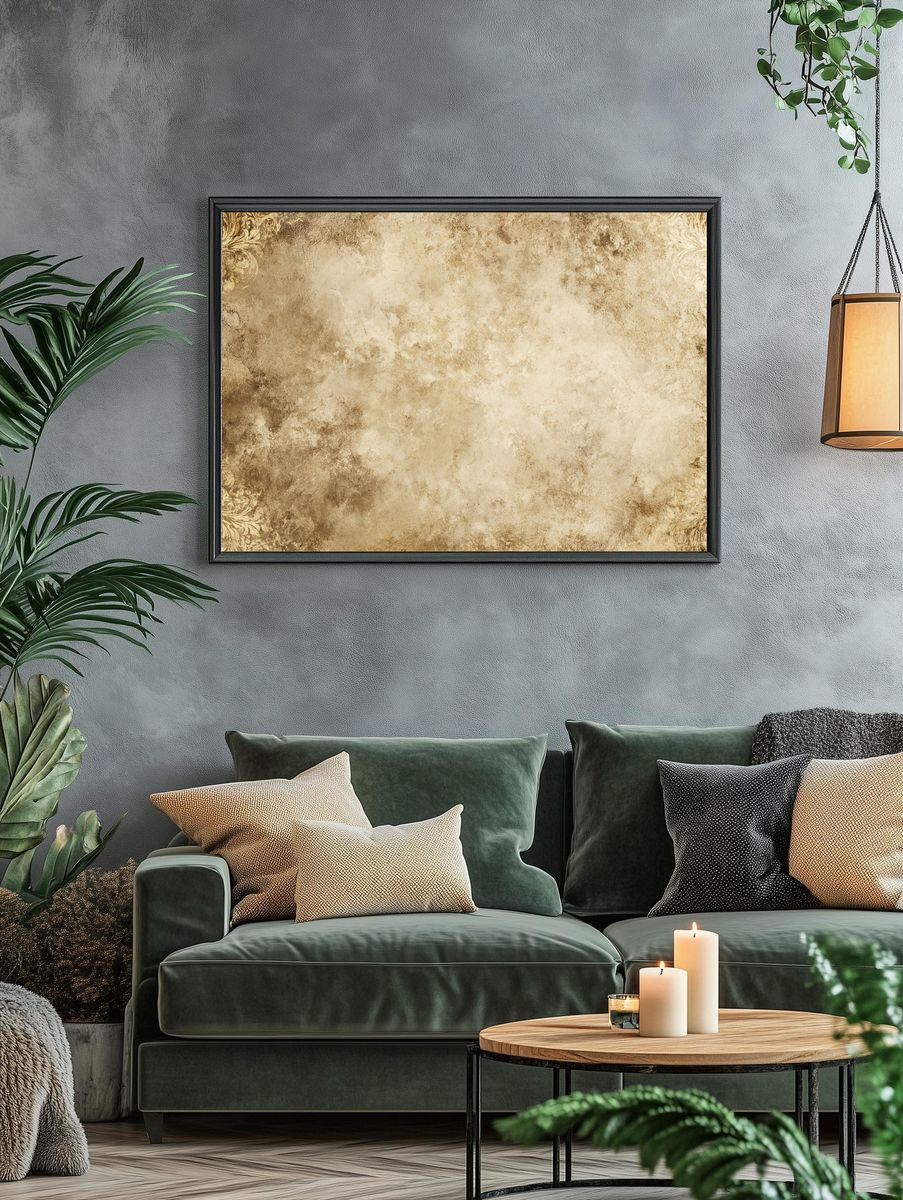 Antique Sepia Damask Texture Poster. — room view 4