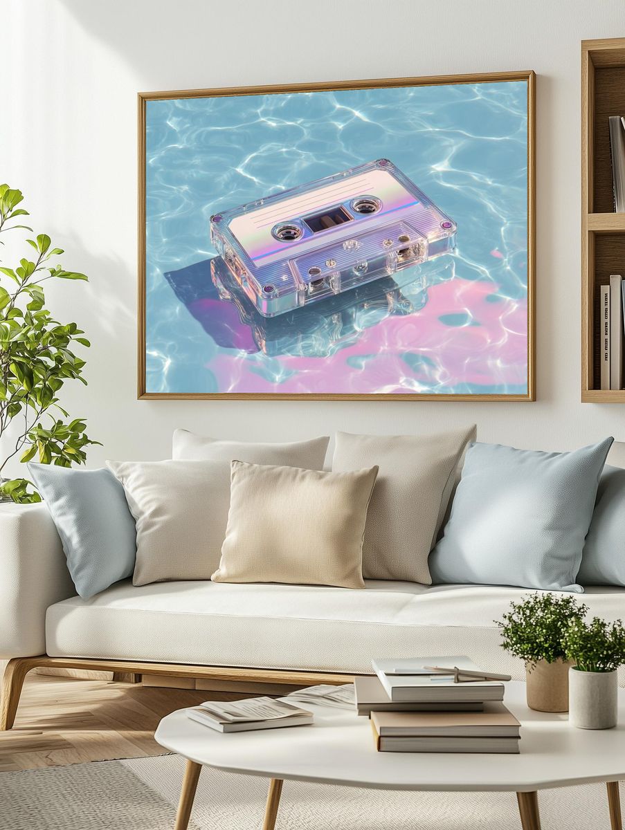 Floating Cassette Tape Retro Print. — room view 2
