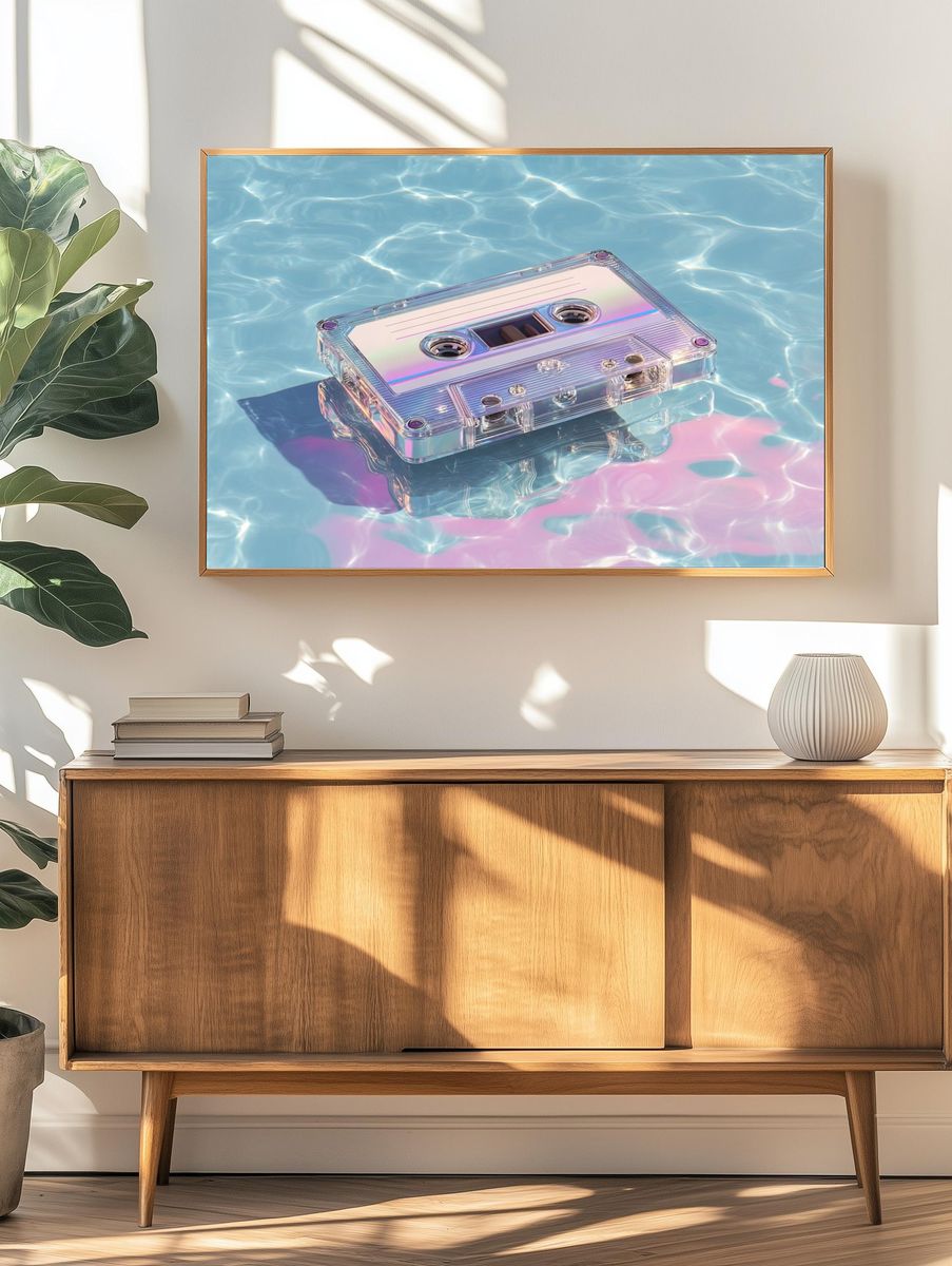 Floating Cassette Tape Retro Print. — room view 3