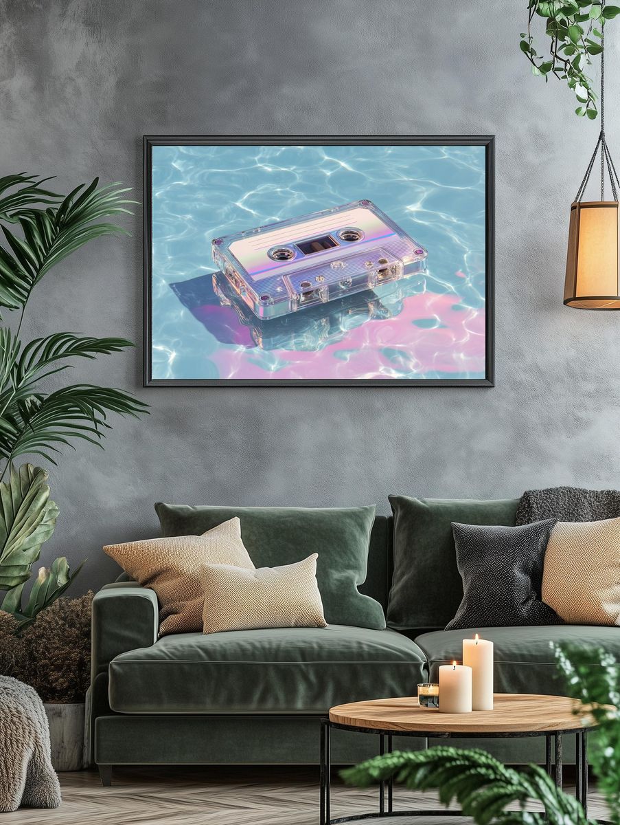 Floating Cassette Tape Retro Print. — room view 4