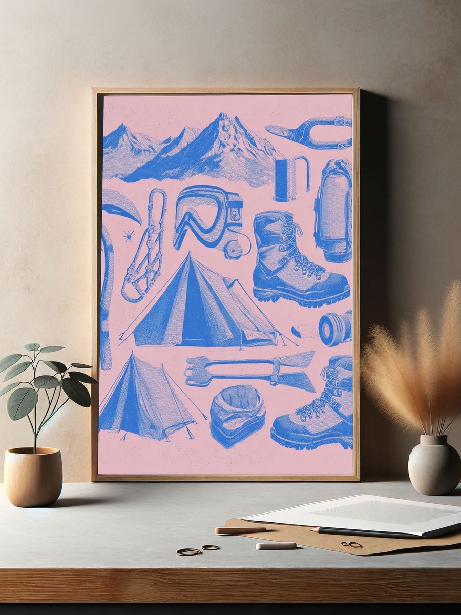 Vintage Mountaineering Gear Poster. — room view 2