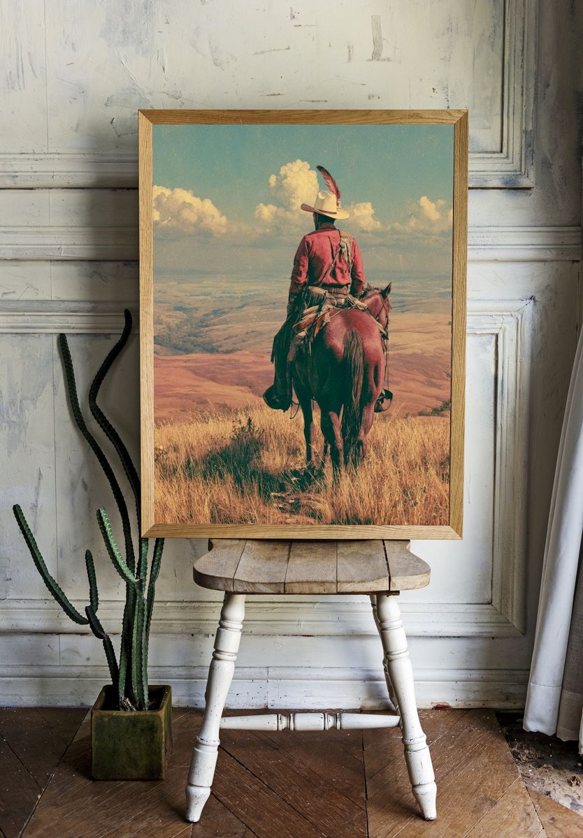 Cowboy Overlook Vintage Print. — room view 1