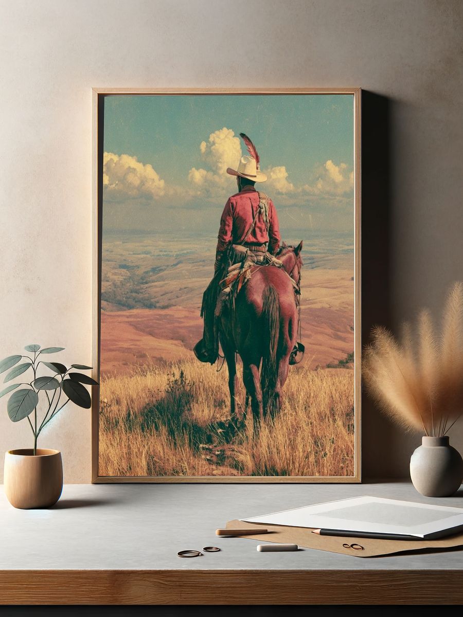 Cowboy Overlook Vintage Print. — room view 2