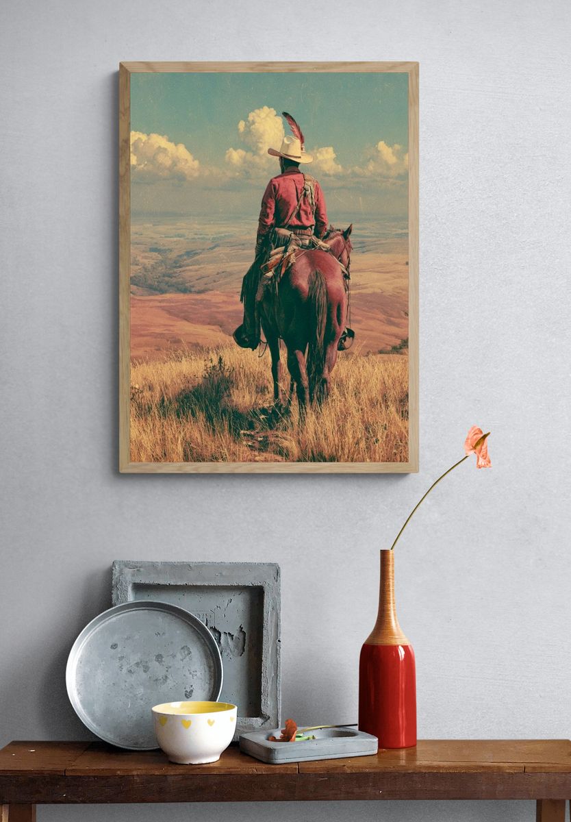 Cowboy Overlook Vintage Print. — room view 3