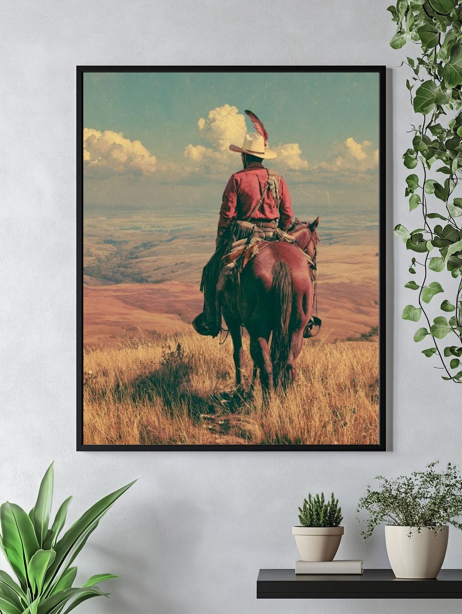 Cowboy Overlook Vintage Print. — room view 4