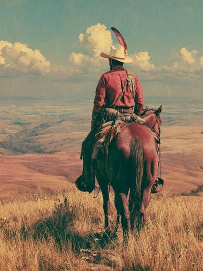 Cowboy Overlook Vintage Print.