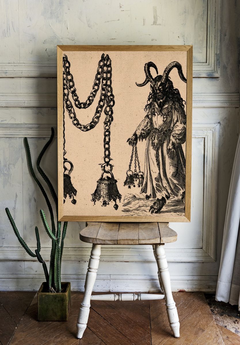 Horned Goatman Vintage Print. room preview