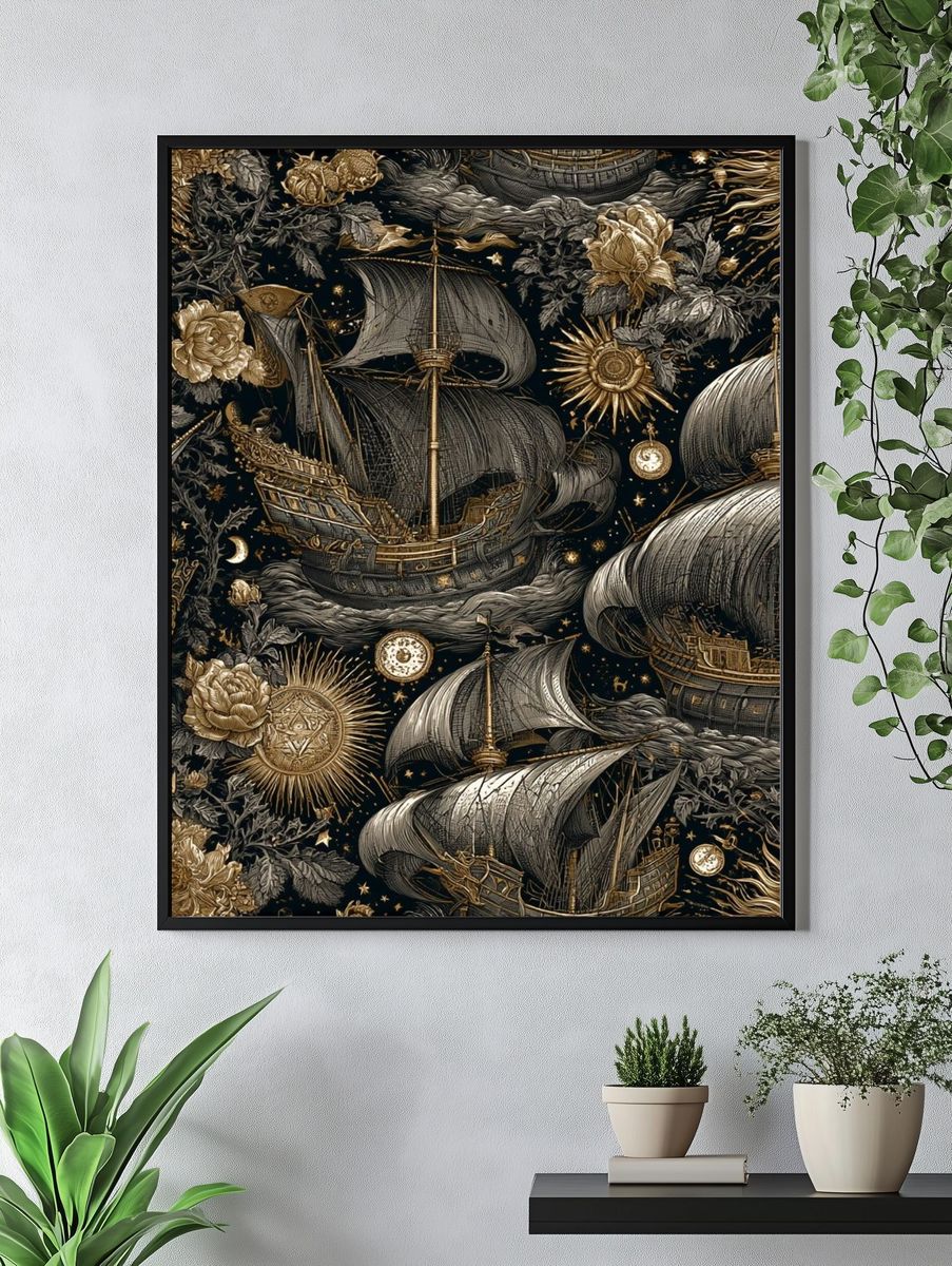 Celestial Sailing Ships Vintage Print. — room view 4