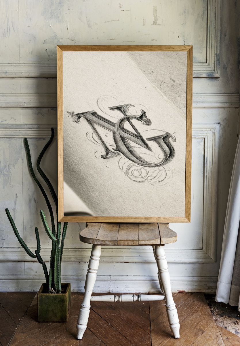 Ornate Monogram Sketch Poster. room preview