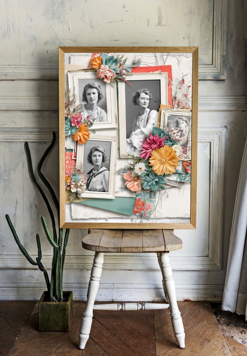 Vintage Floral Portrait Collage Poster. room preview