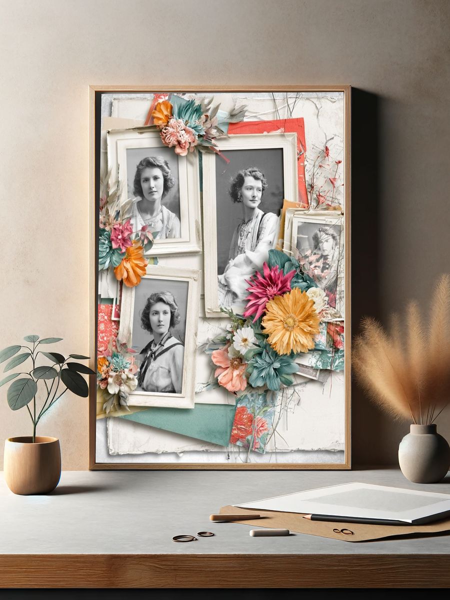 Vintage Floral Portrait Collage Poster. — room view 2