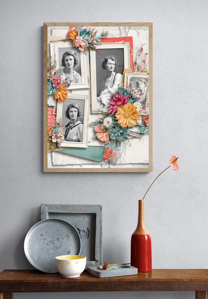 Vintage Floral Portrait Collage Poster. — room view 3