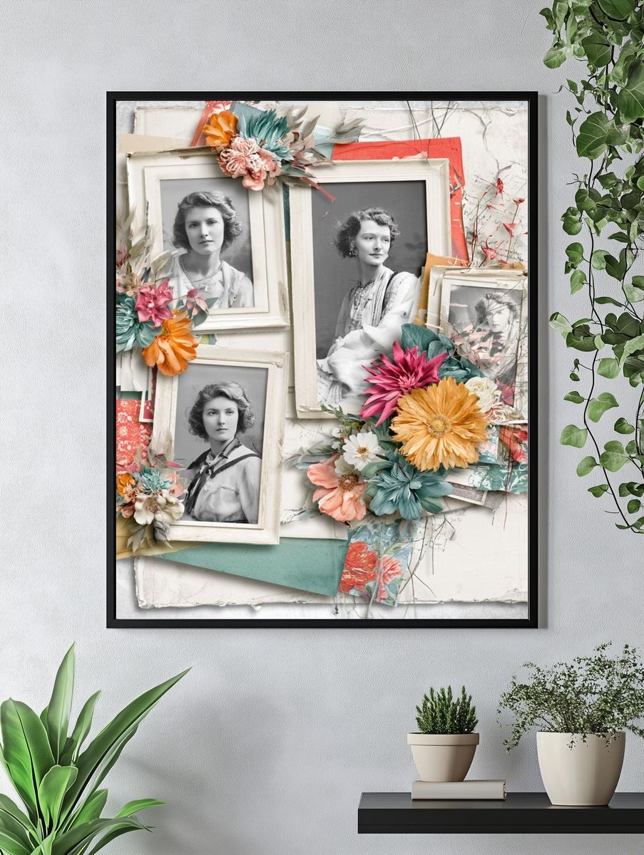 Vintage Floral Portrait Collage Poster. — room view 4