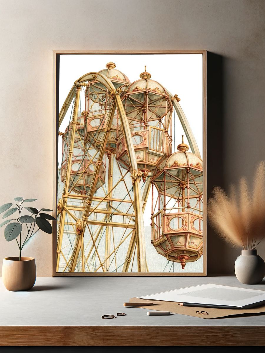 Vintage Ferris Wheel Poster. — room view 2