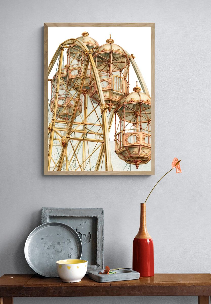 Vintage Ferris Wheel Poster. — room view 3