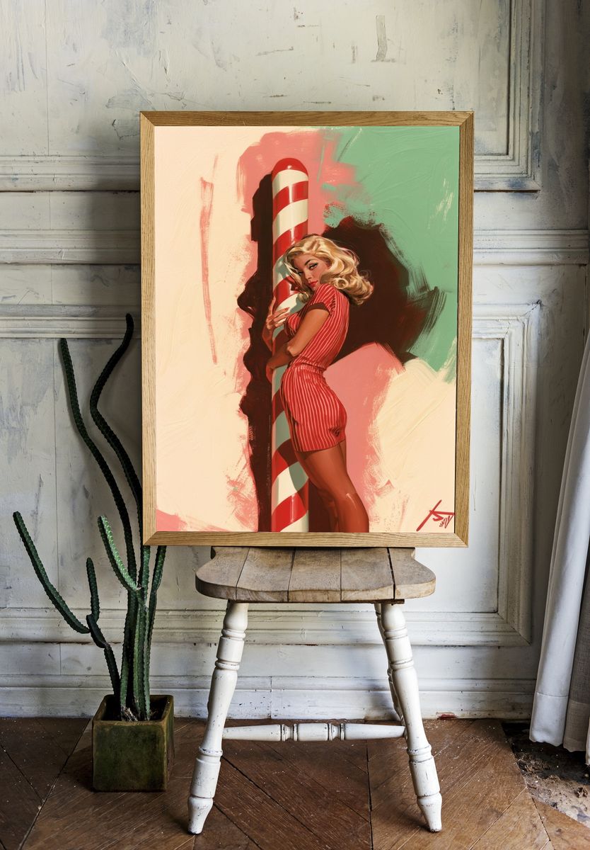 Retro Pin-Up Candy Cane Print. room preview
