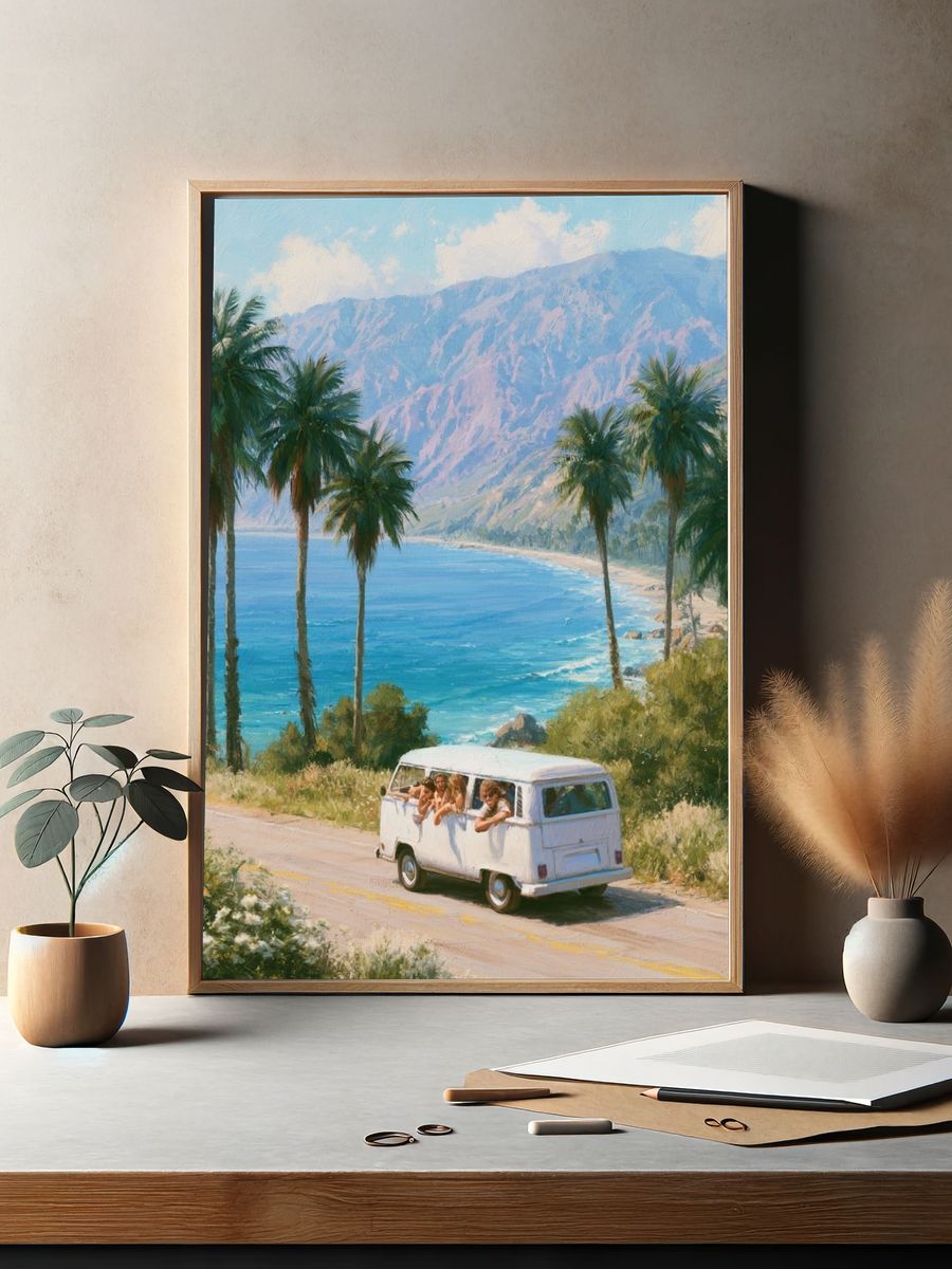 Coastal Van Escape Vintage Poster. — room view 2