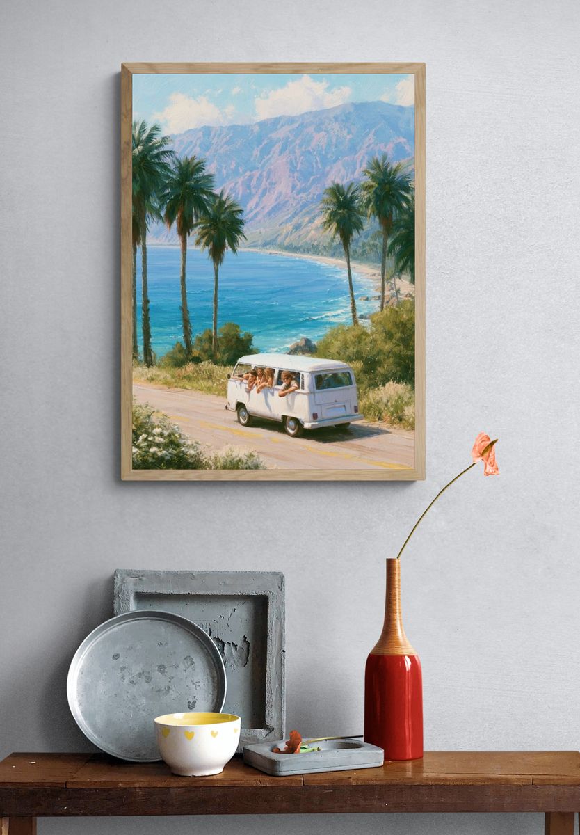 Coastal Van Escape Vintage Poster. — room view 3