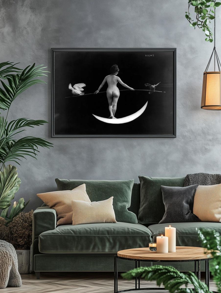 Nude photography naked woman: Night. — room view 4