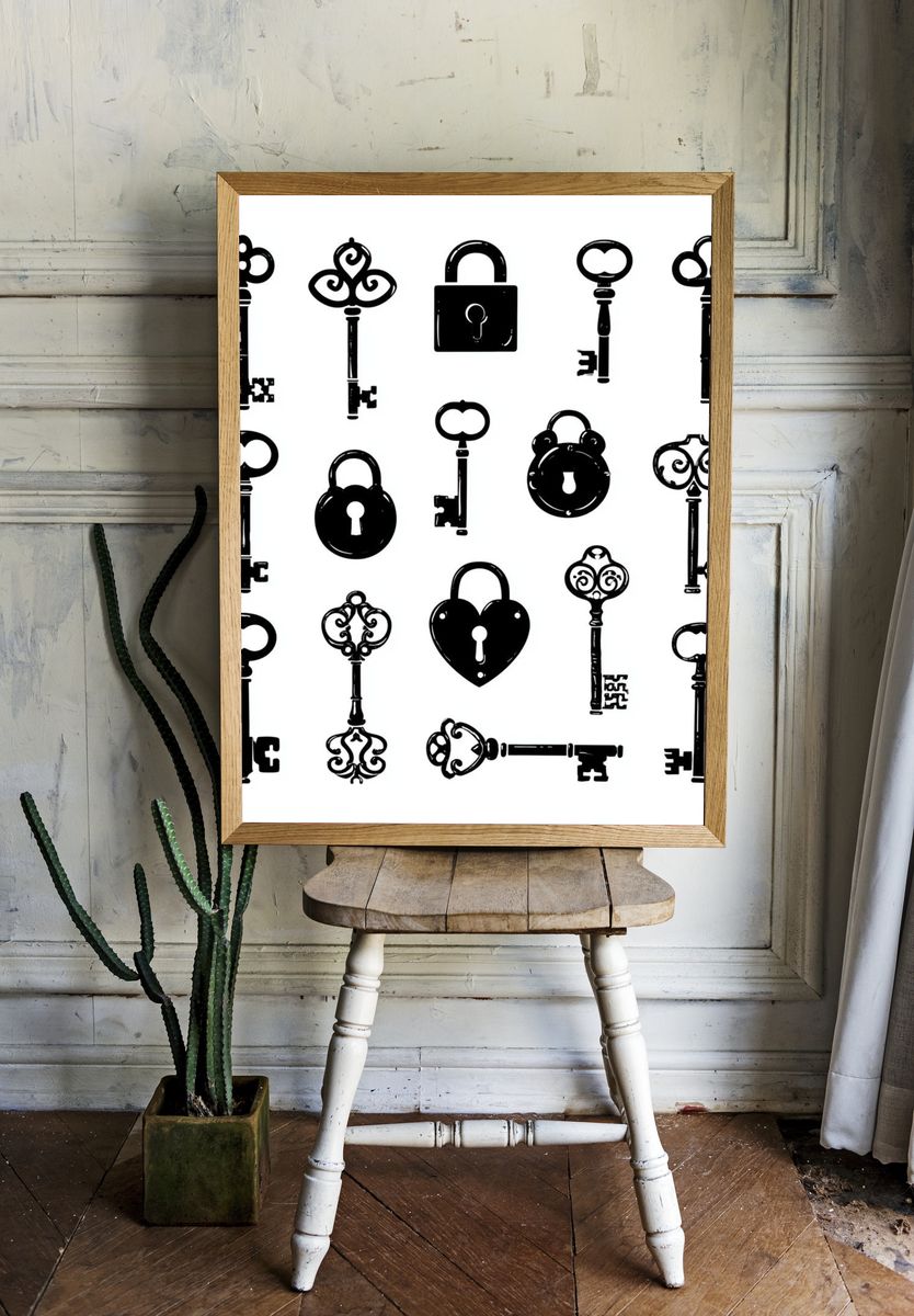 Vintage Keys and Locks Print. room preview