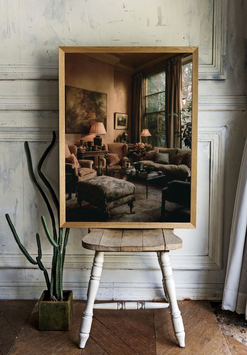 Moody Vintage Living Room Poster. — room view 1
