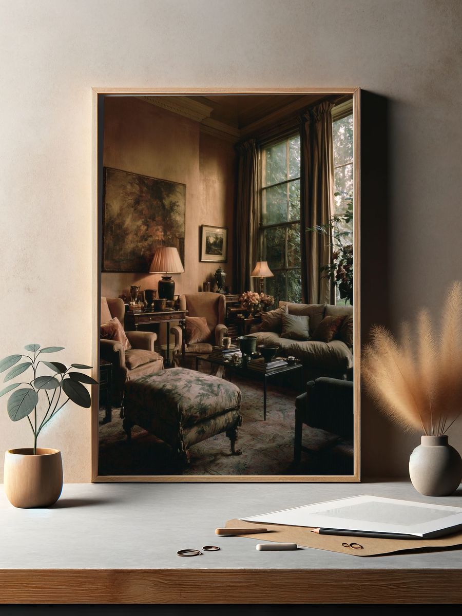 Moody Vintage Living Room Poster. — room view 2