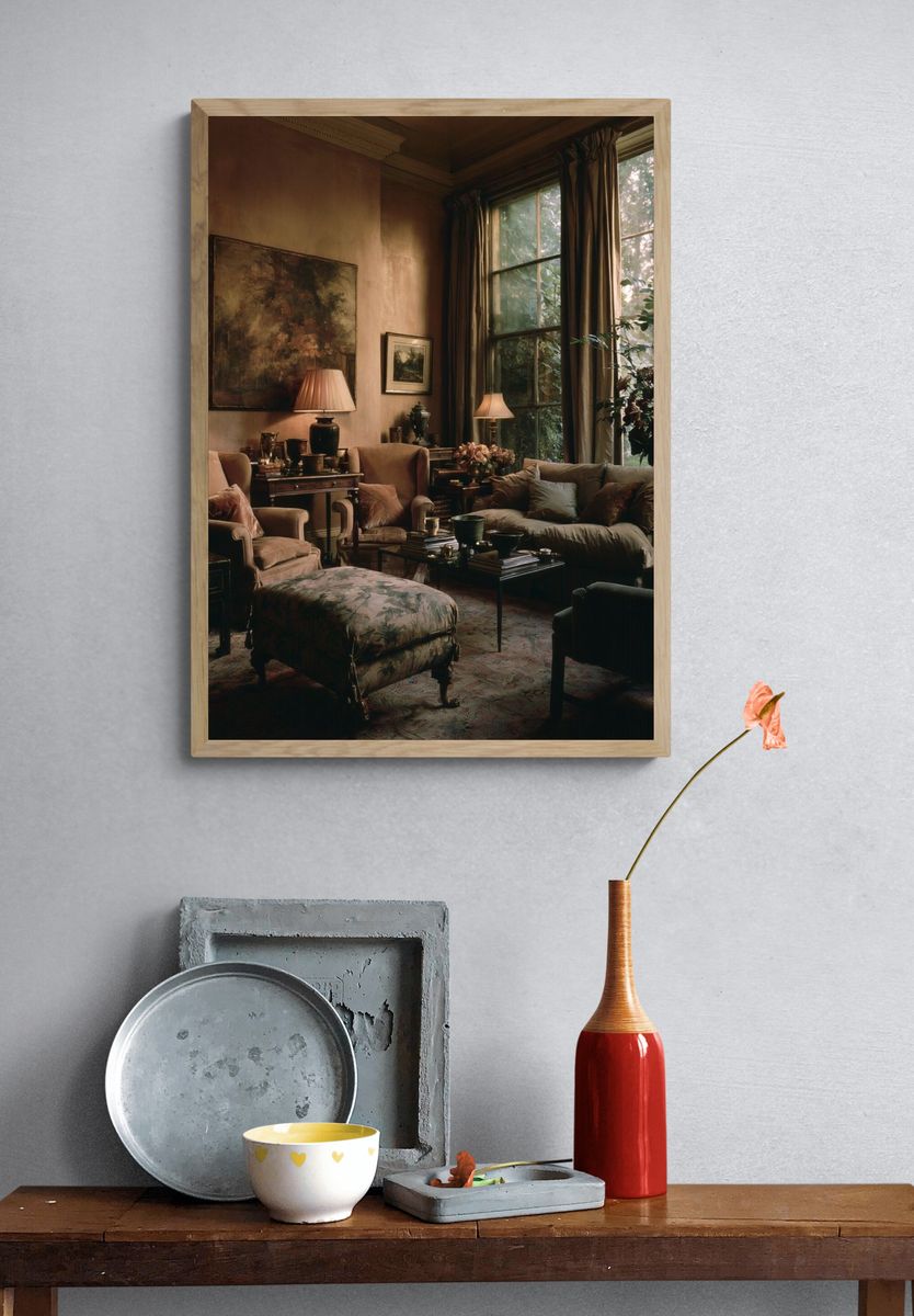 Moody Vintage Living Room Poster. — room view 3