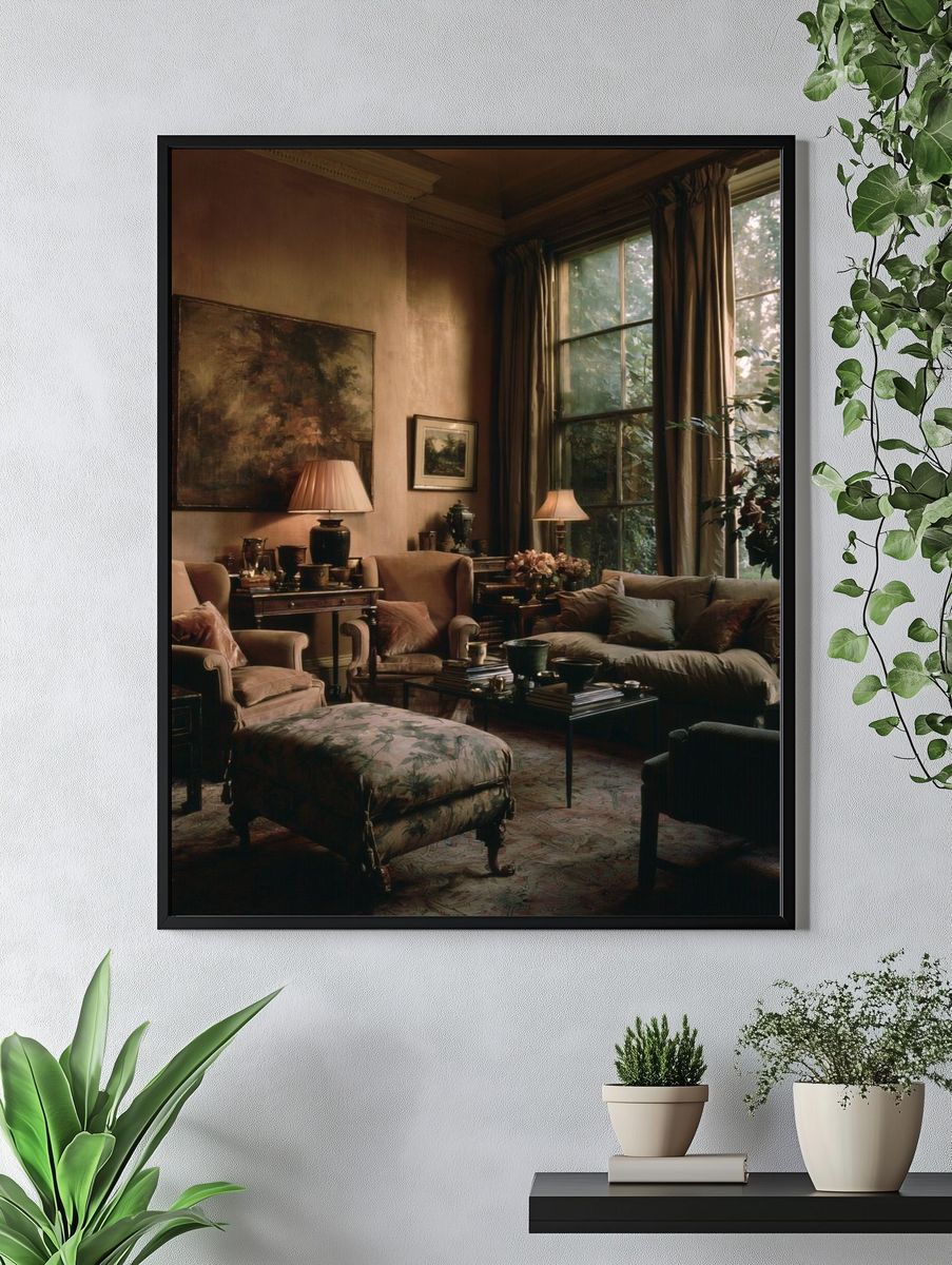 Moody Vintage Living Room Poster. — room view 4
