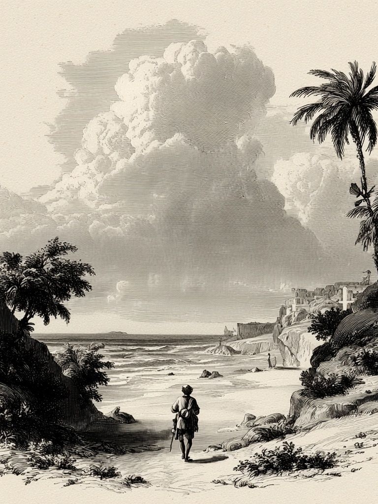 Coastal Landscape with Figure — Vintage Print. poster detail