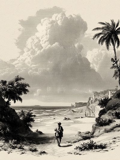 Coastal Landscape with Figure — Vintage Print. poster