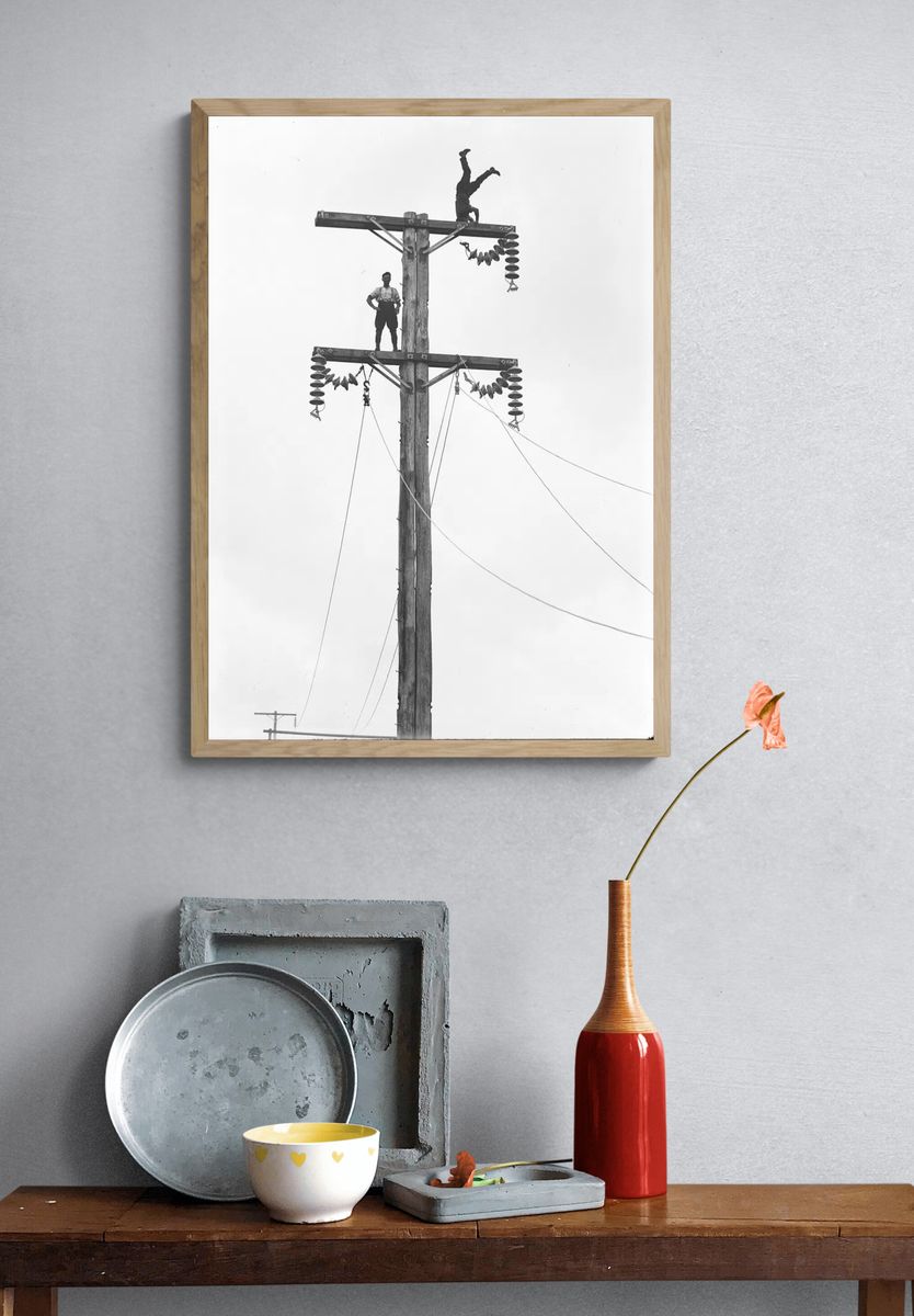 Vintage Linemen at Work — Black-White Print. — room view 3