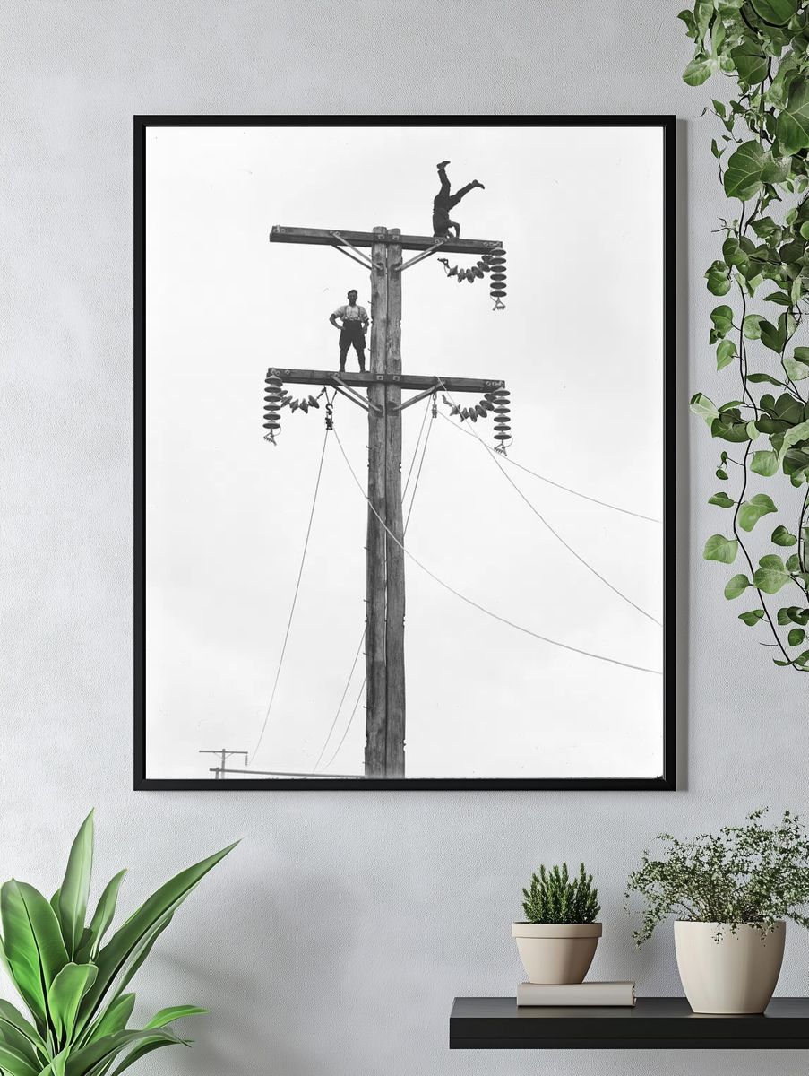Vintage Linemen at Work — Black-White Print. — room view 4