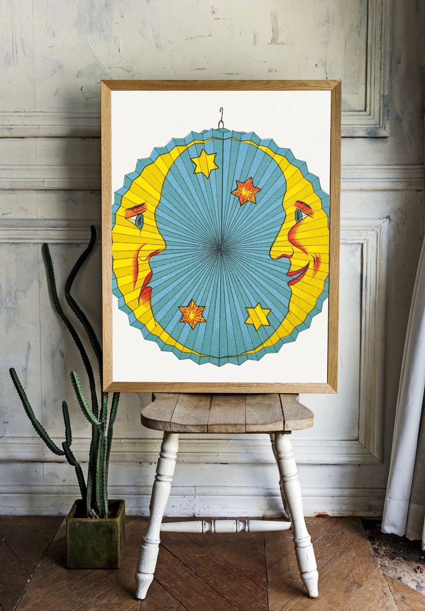 Moon and Sun Vintage Print room preview