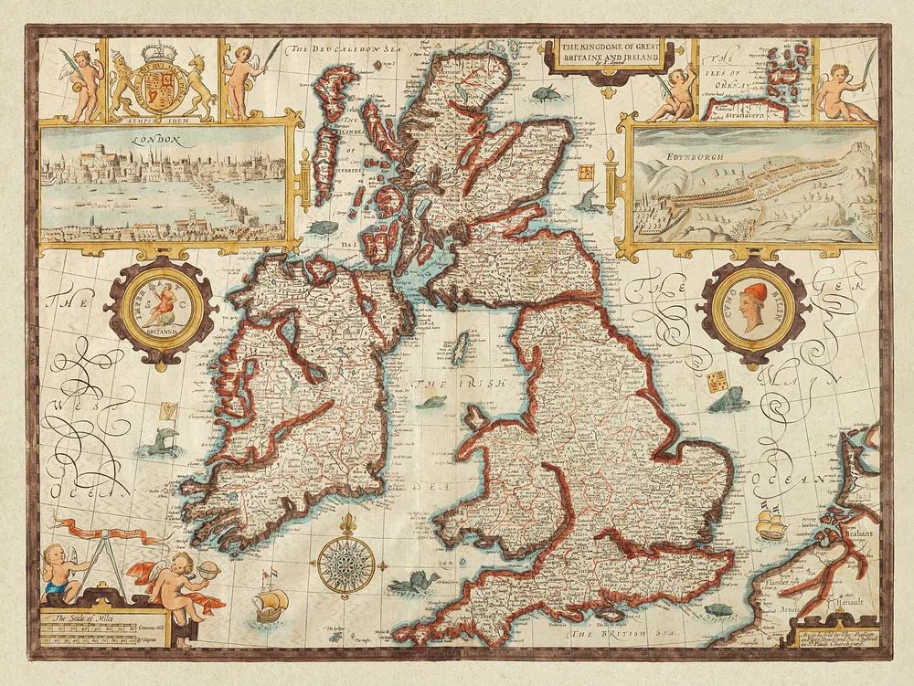 Vintage Map of Great Britain and Ireland Poster. poster detail