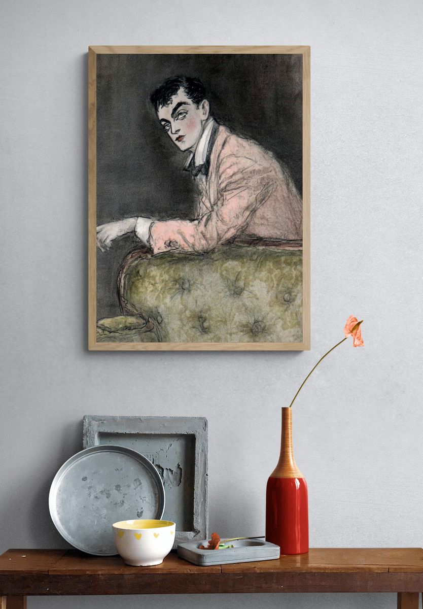 Elegant Man in Pink Suit — Vintage Print. — room view 3