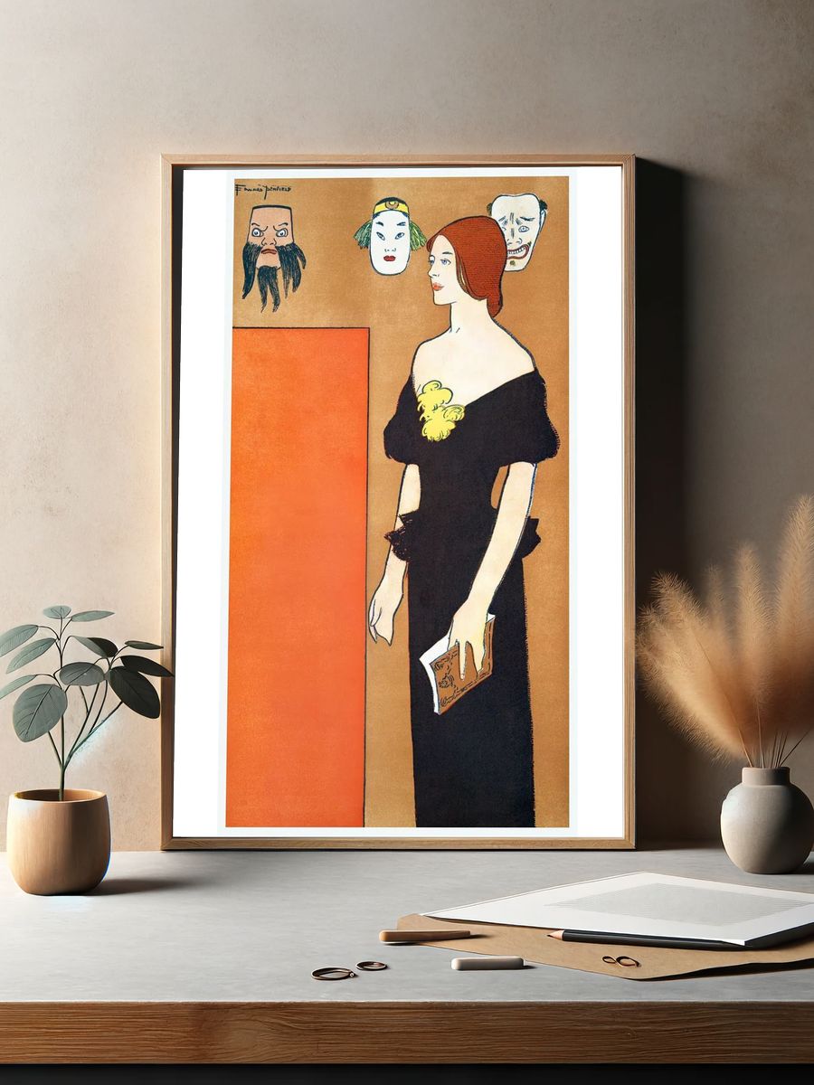 Elegant Woman with Masks — Vintage Print. — room view 2
