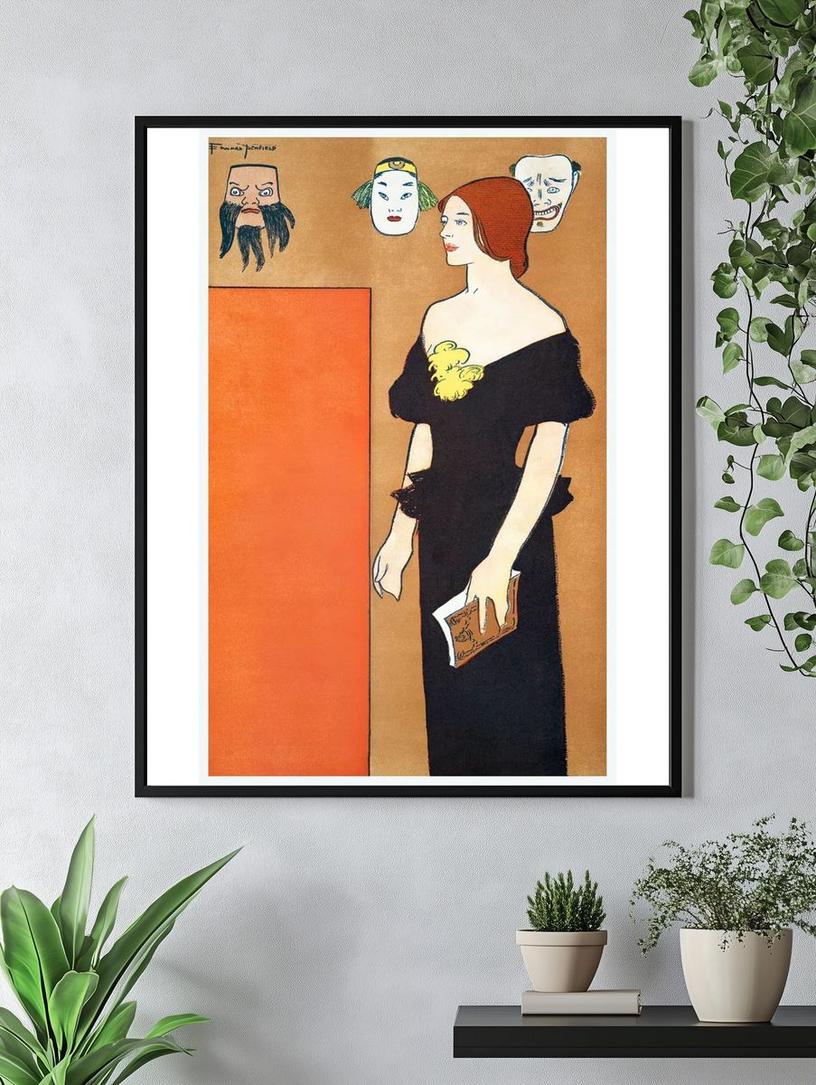 Elegant Woman with Masks — Vintage Print. — room view 4