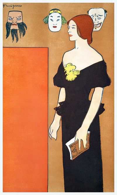 Elegant Woman with Masks — Vintage Print