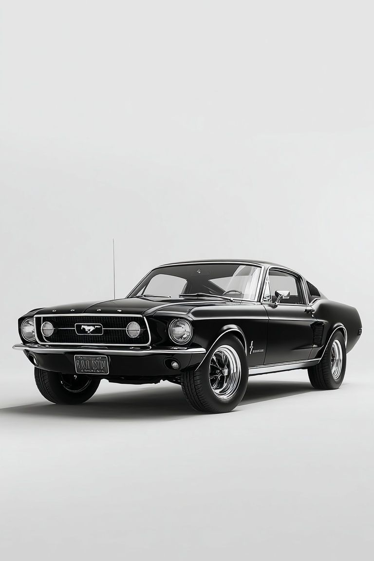 Classic Black Mustang — Vintage Print. poster — vintage art