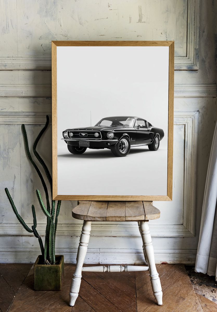 Classic Black Mustang — Vintage Print room preview