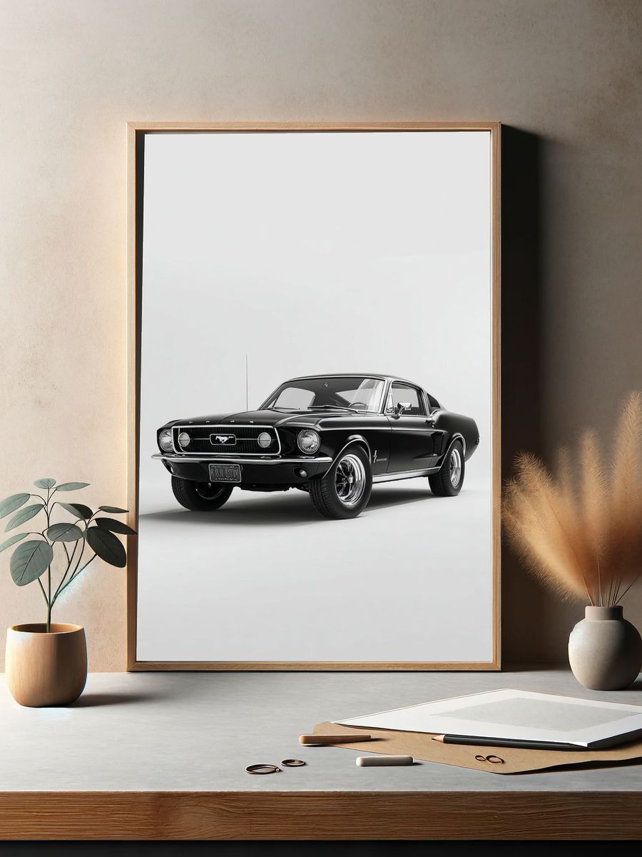 Classic Black Mustang — Vintage Print. — room view 2