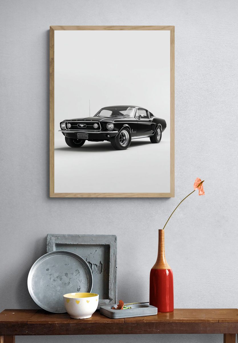 Classic Black Mustang — Vintage Print. — room view 3