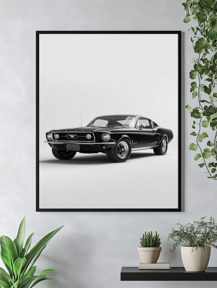 Classic Black Mustang — Vintage Print. — room view 4