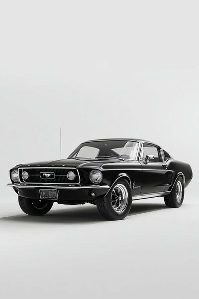 Classic Black Mustang — Vintage Print. poster