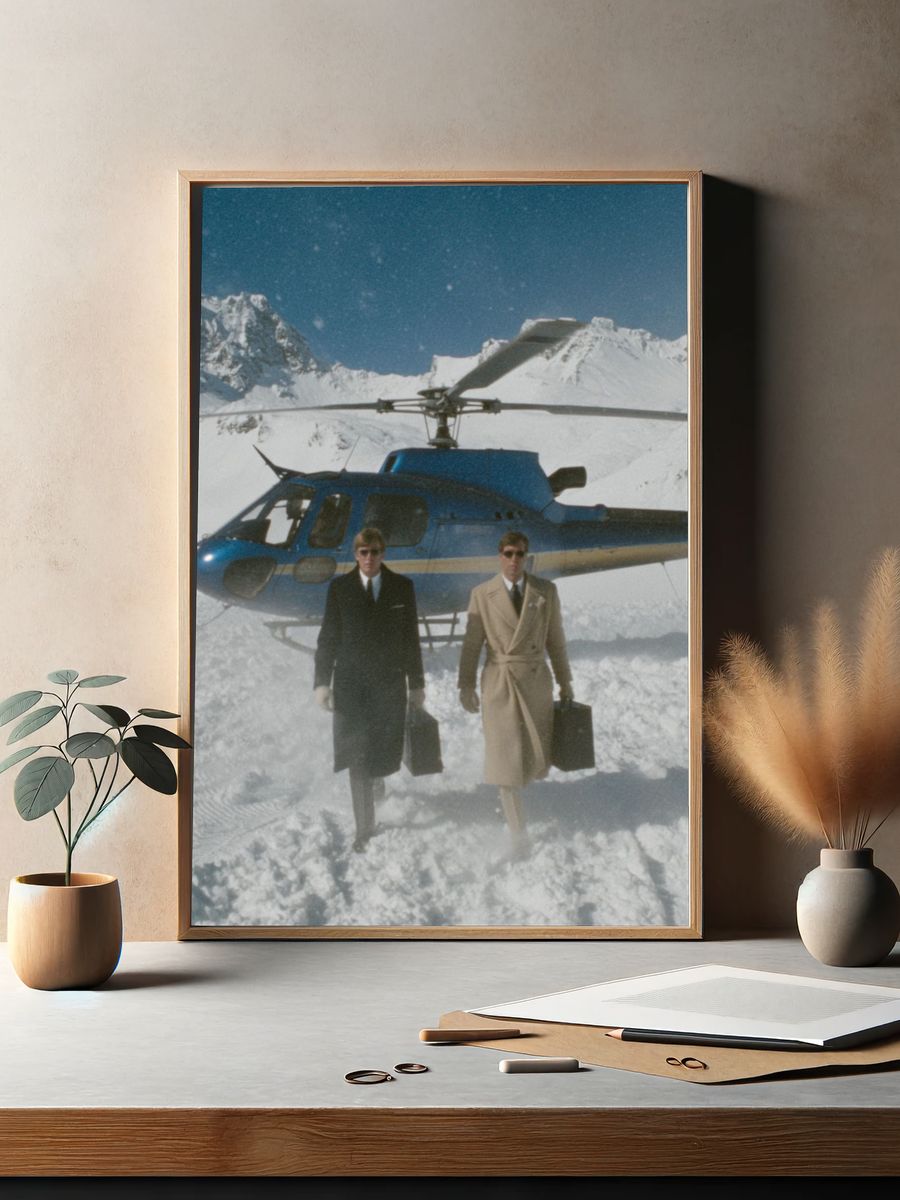 Stylish Men in Snow — Vintage Print. — room view 2