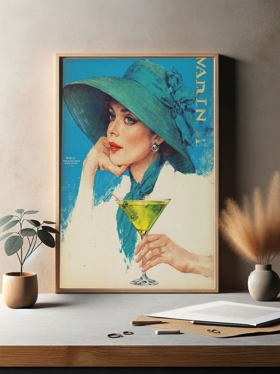 Elegant Woman with Martini — Vintage Print. — room view 2