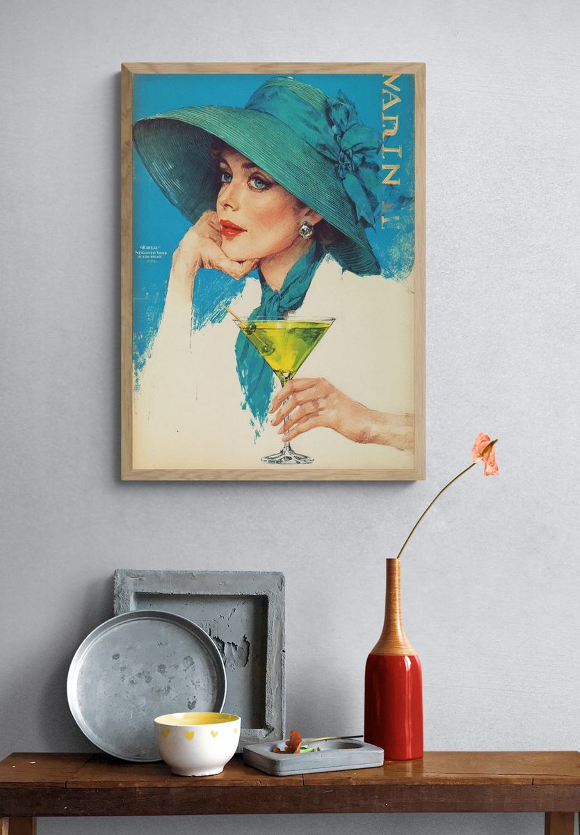 Elegant Woman with Martini — Vintage Print. — room view 3